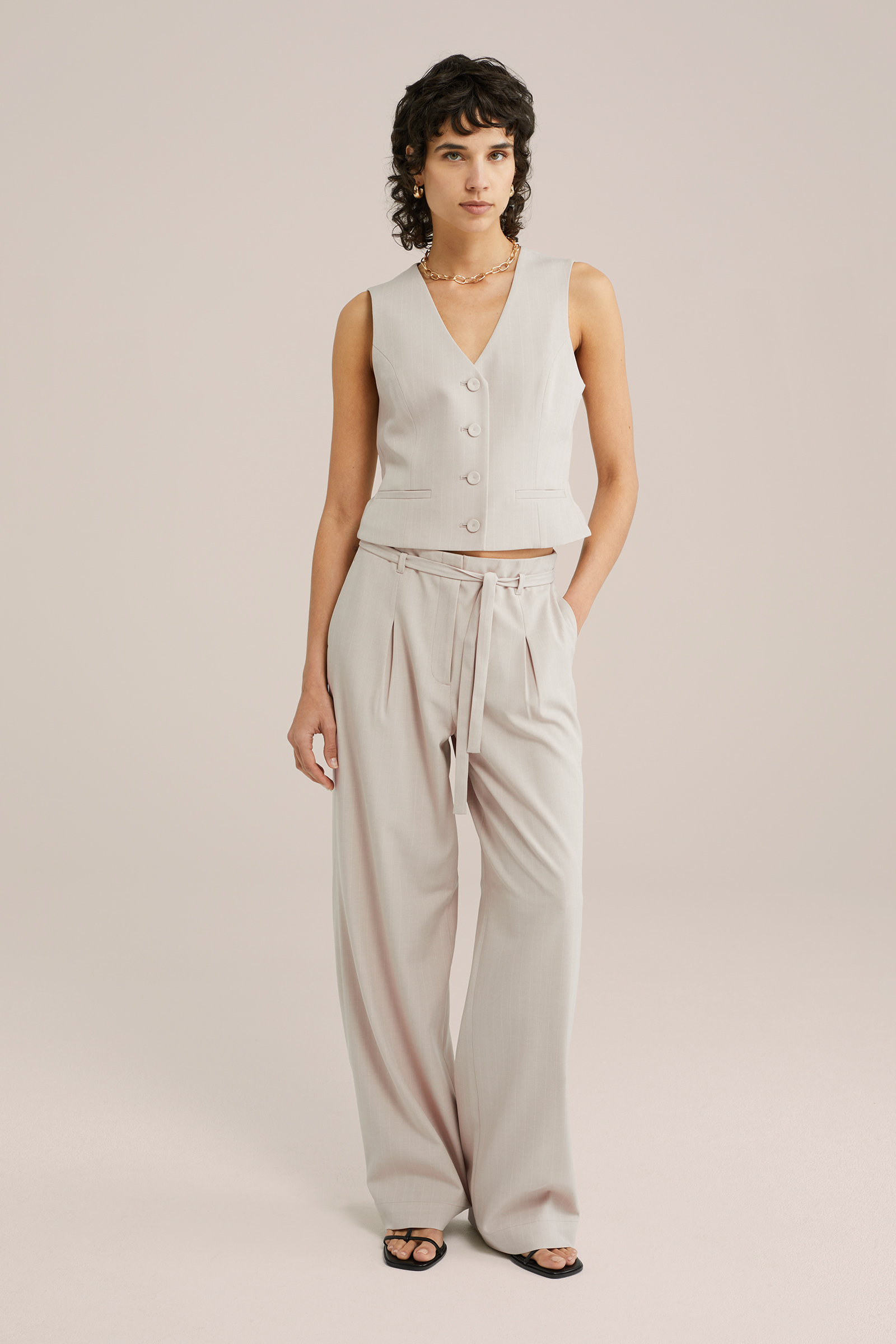 Dames Regular fit pantalon met krijtstreep