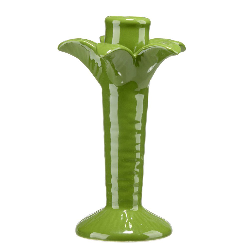 Bougeoir céramique forme palmier vert Ø10xH16cm
