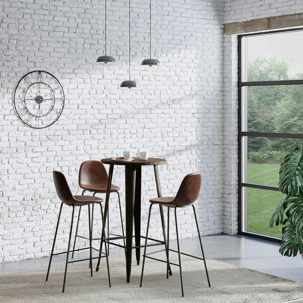 HENRIK - Chaise de bar 75 cm en cuir synthétique marron (lot de 2)