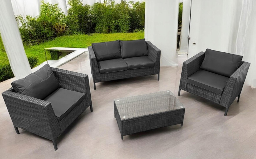 Zestaw Wypoczynkowy LOGGIA do Ogrodu Szary – Sofa   2 Fotele   Stolik