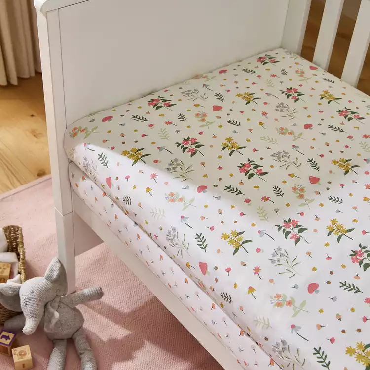 Habitat Nursery Cotton Floral Twin Pack Fitted Sheet - Moses