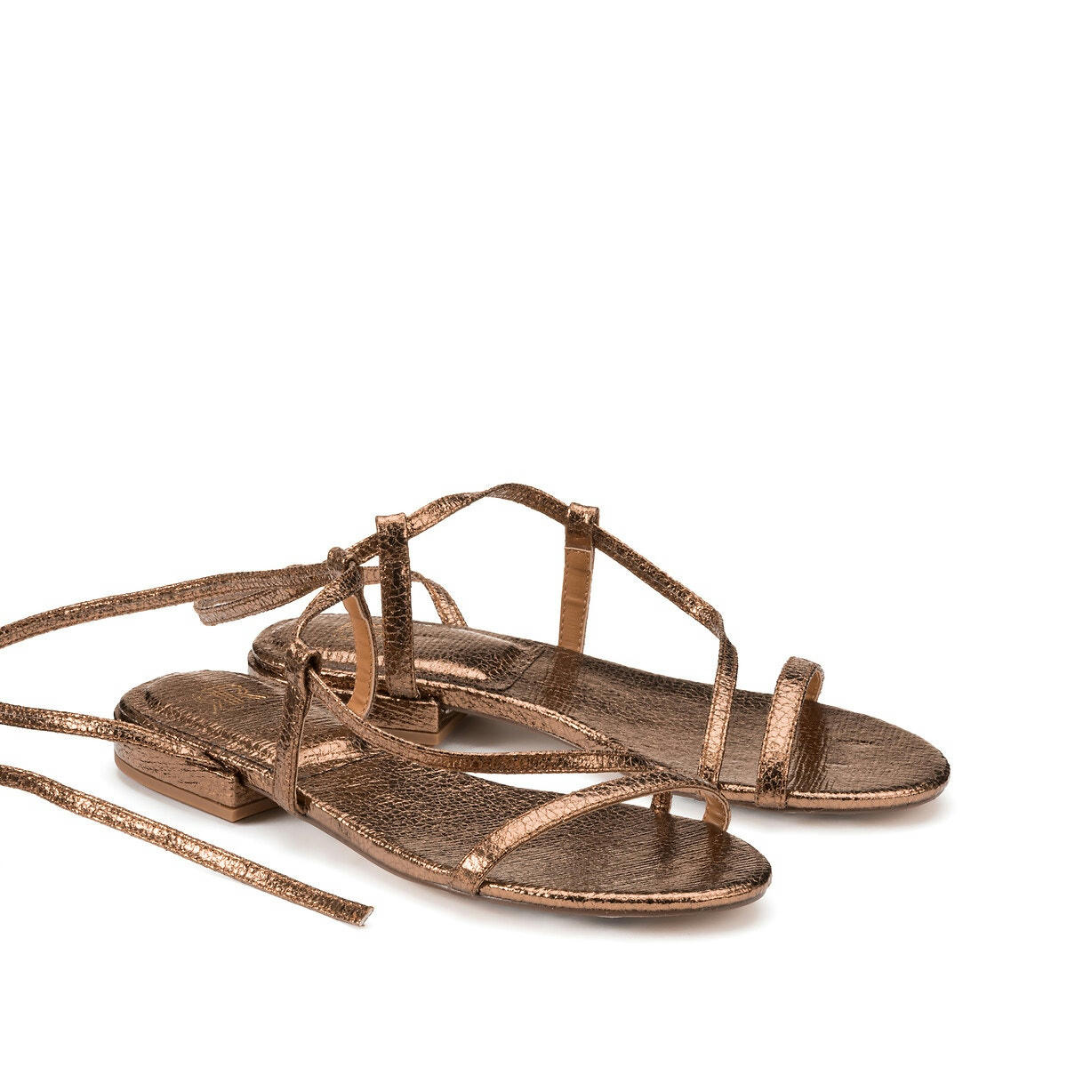 Sandales métallisées, lien cheville talon plat