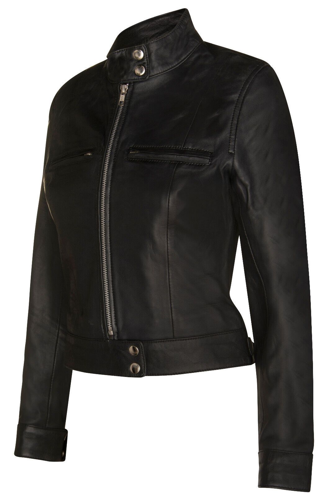 Infinity Leather Plain Leather Moto Biker Jacket-Braga