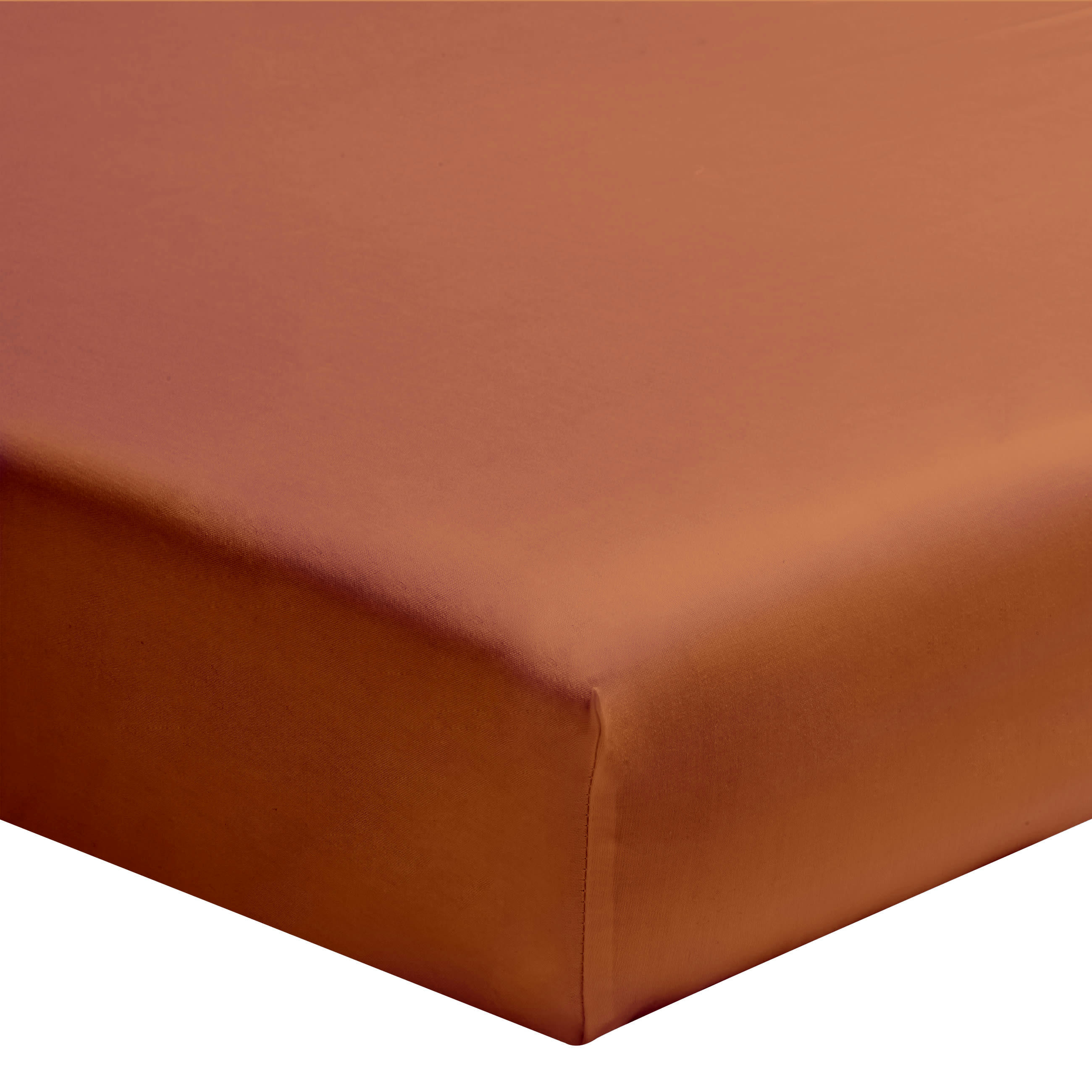 LES UNIS 57 FILS - Drap housse uni en coton terracotta 90x190