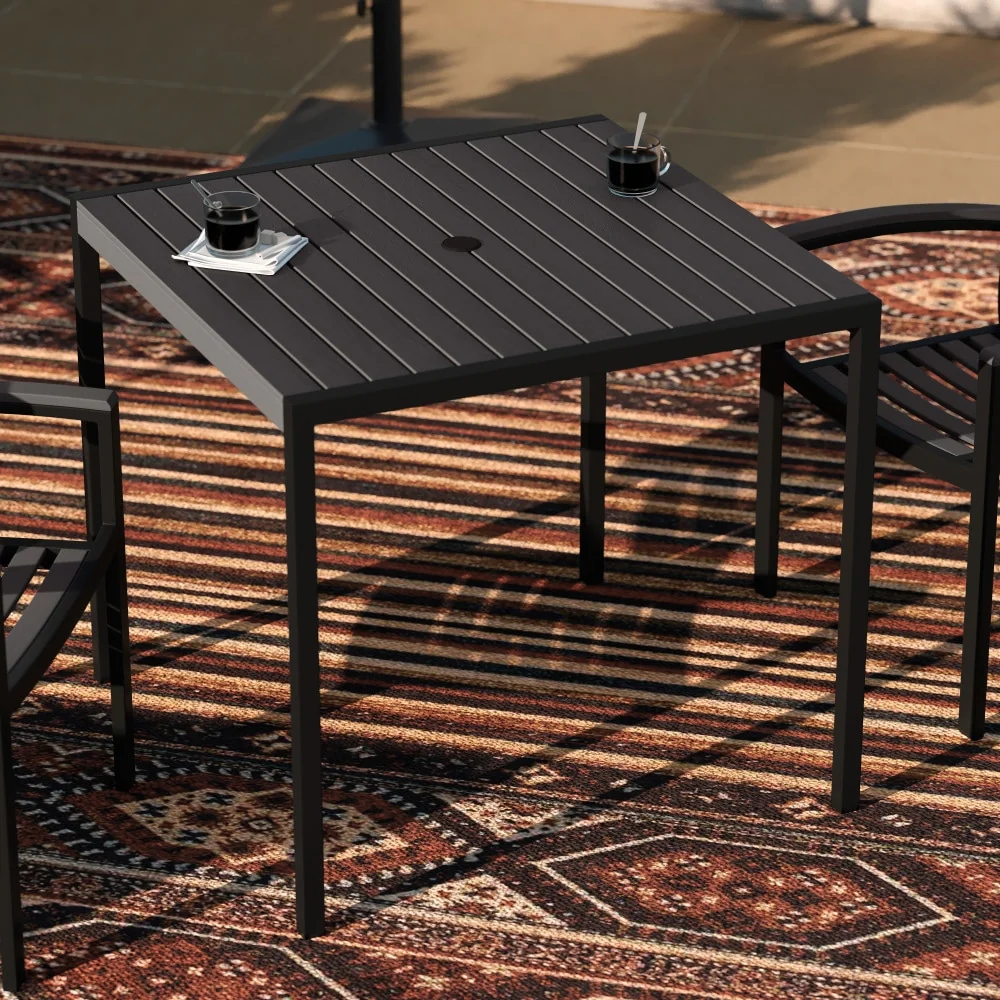 Square All-Weather Faux Teak Patio Dining Table with Steel Frame - Seats 4