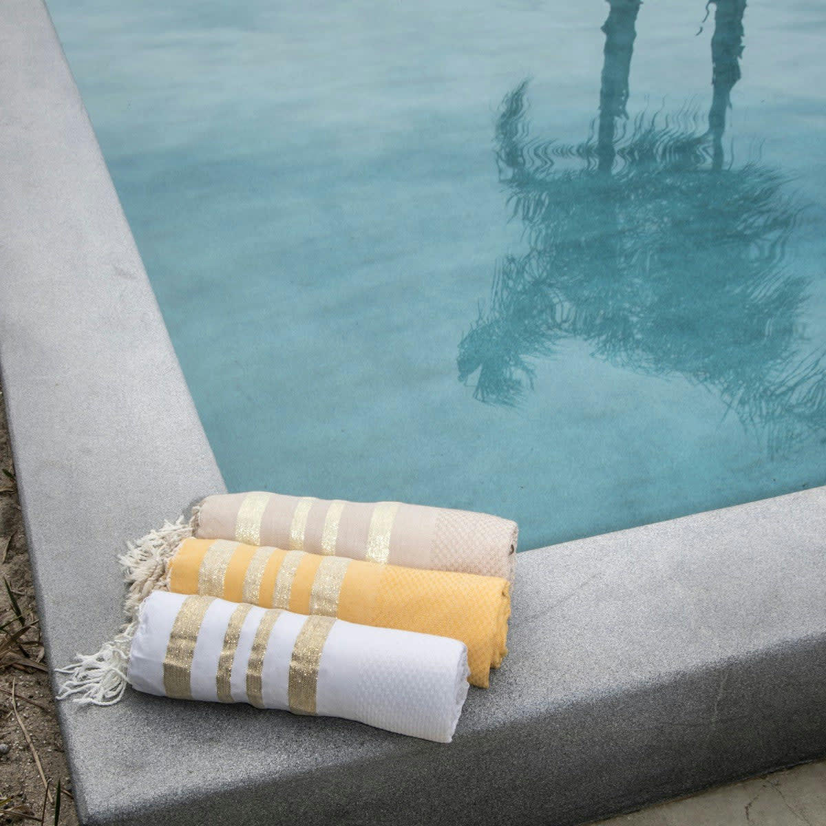 HAMPTONS - Fouta lurex coton  100x200 beige / or