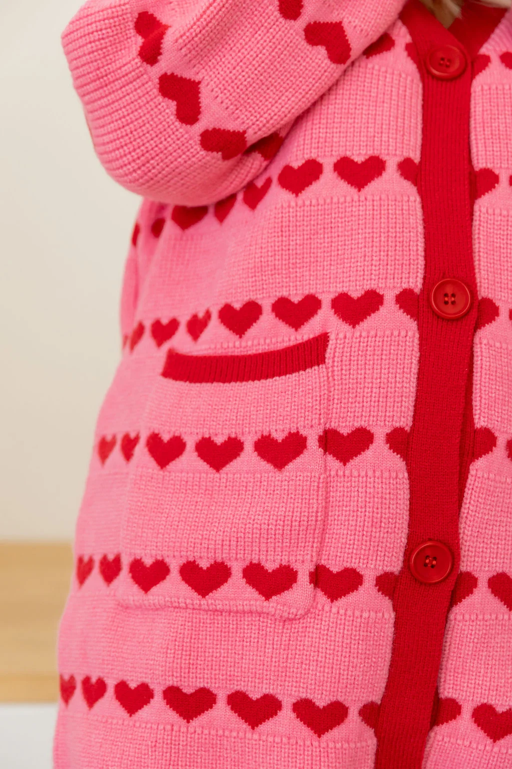 Devon Knit Cardi in Pink/Red Hearts