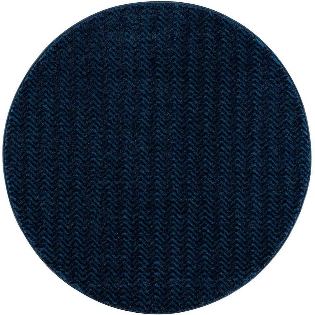 TARA - Tapis rond uni bleu à relief chevron 160x160cm