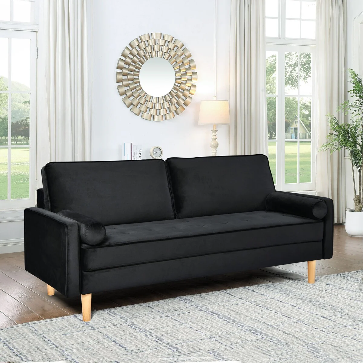 Oaks Aura Velvet Furniture Fabric Loveseat, Multicolor Choice Simple Small House Sofa, Straight Row American Retro Fabric Couch