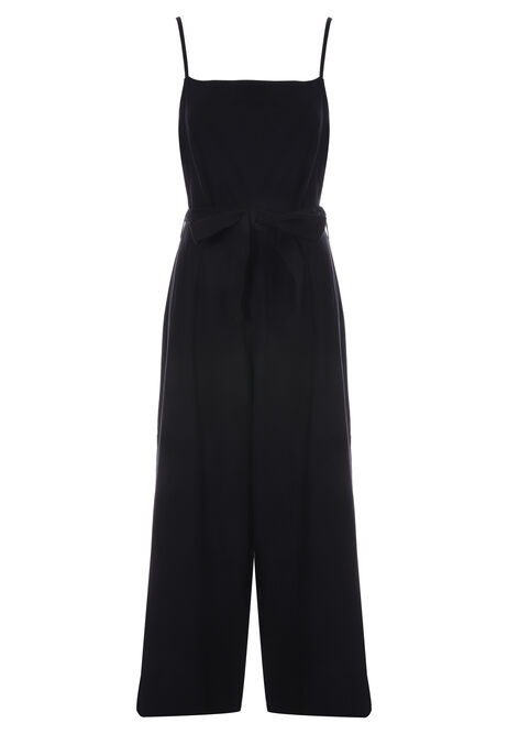 Womens Black Bow Detail Belted Jumpsuit