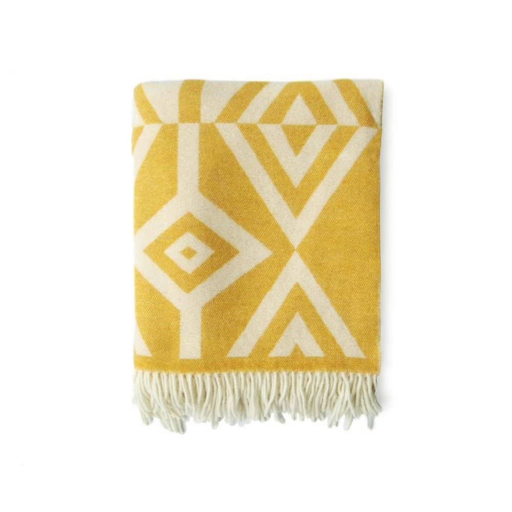 GOXO - Plaid laine et cachemire Jaune 130x186 cm