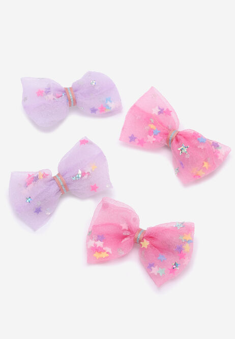 Girls 4pk Pink & Purple Shaker Bow Hair Clips