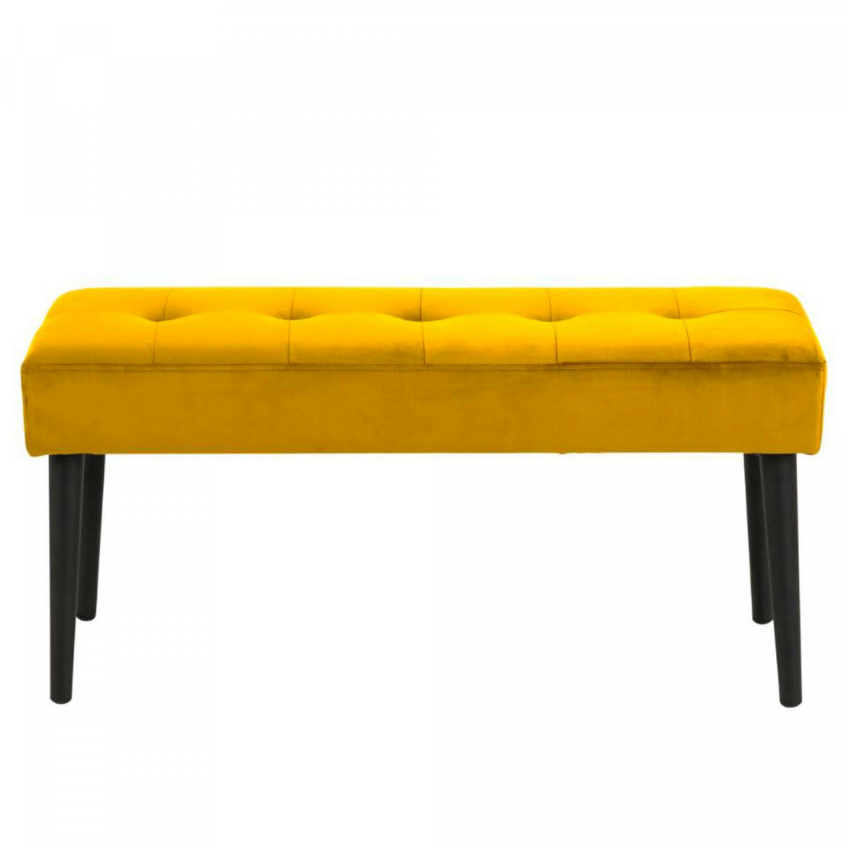 GLORE - Banc contemporain en velours matelassé et pied en métal moutarde