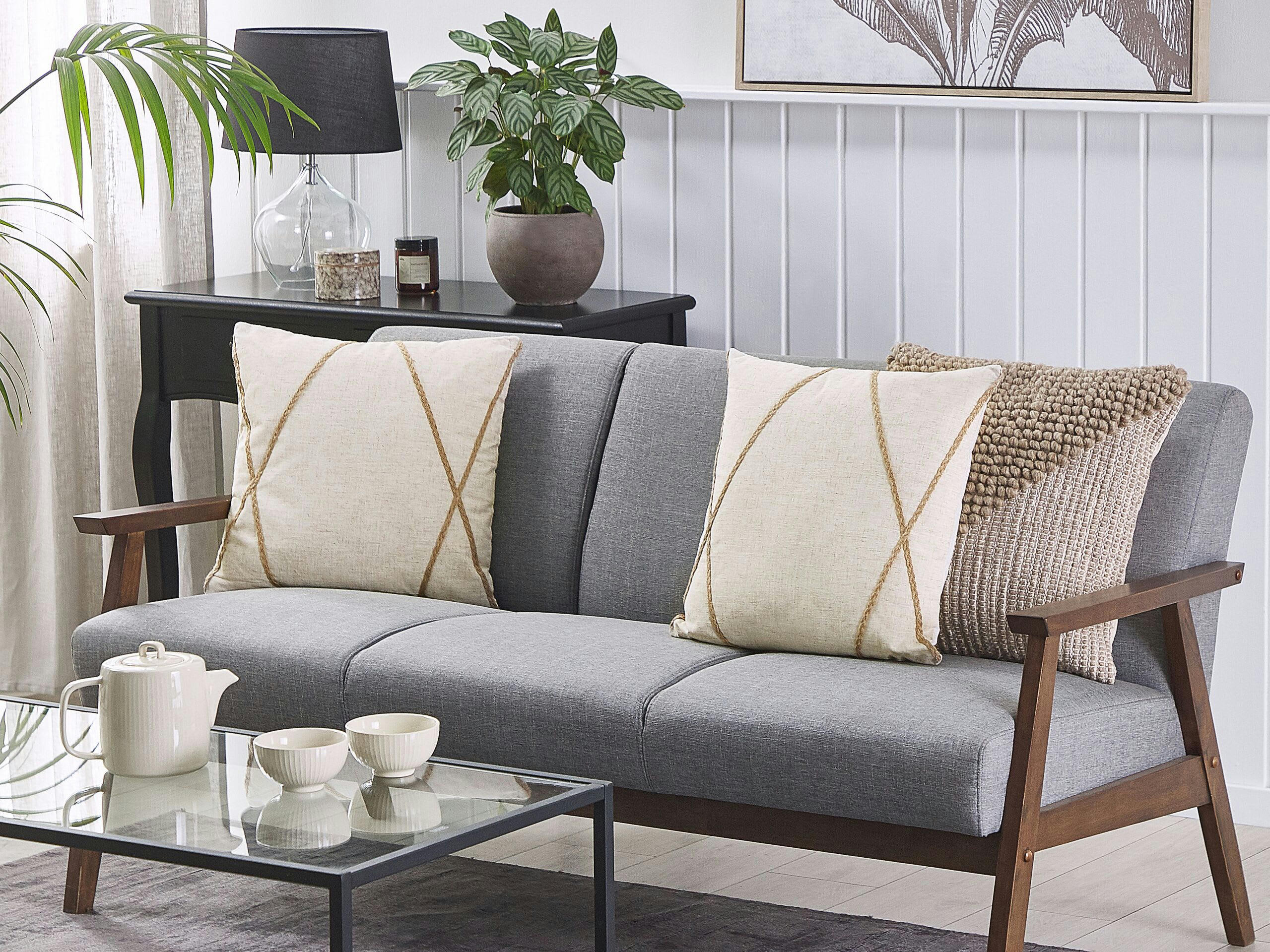 LICUALA - Lot de 2 coussin décoratifs en tissu beige 45x12cm