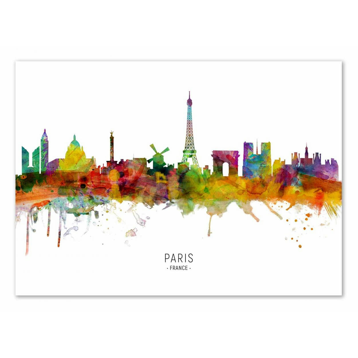 MICHAEL TOMPSETT - PARIS FRANCE SKYLINE (COLORED VERSION) -  Affiche d