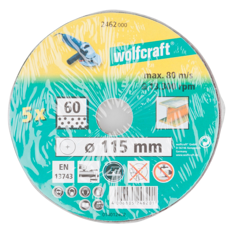 Disque abrasif en fibre GR60 Ø 115 mm 5 pièces WOLFCRAFT
