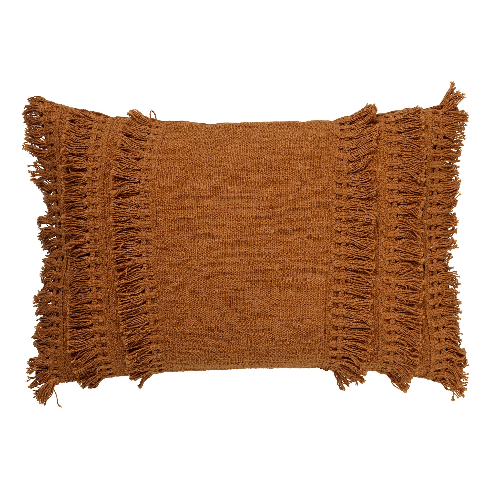FARA - Kussenhoes 40x60 cm - 100% katoen - met franjes - Tobacco Brown - bruin