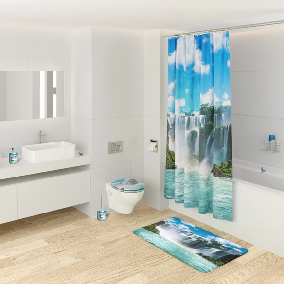 Badteppich, blau, Polyester, mit Wasserfall