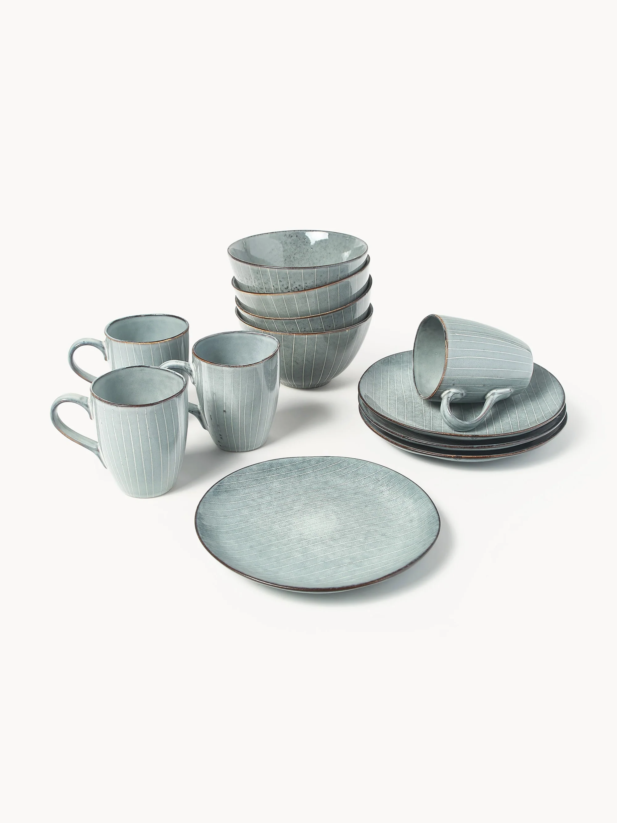 Handgemachtes Frühstücks-Set Nordic Sea, 4 Personen, 12er-Set