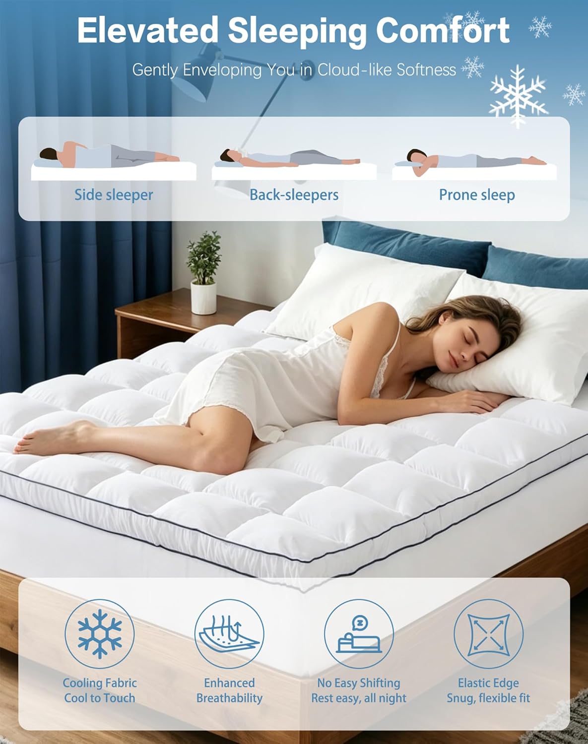 WestMonth Premium Quilted 1000GSM Luxury Extra Thick Mattress Topper - Breathable & Fluffy Soft Cooling Bed Cover with Deep Pocket (8-21) - Fits Standard Mattresses Perfectly (White, King)