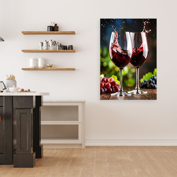 Obraz do kuchni jadalni, Kieliszki z winem winogrona 20x30