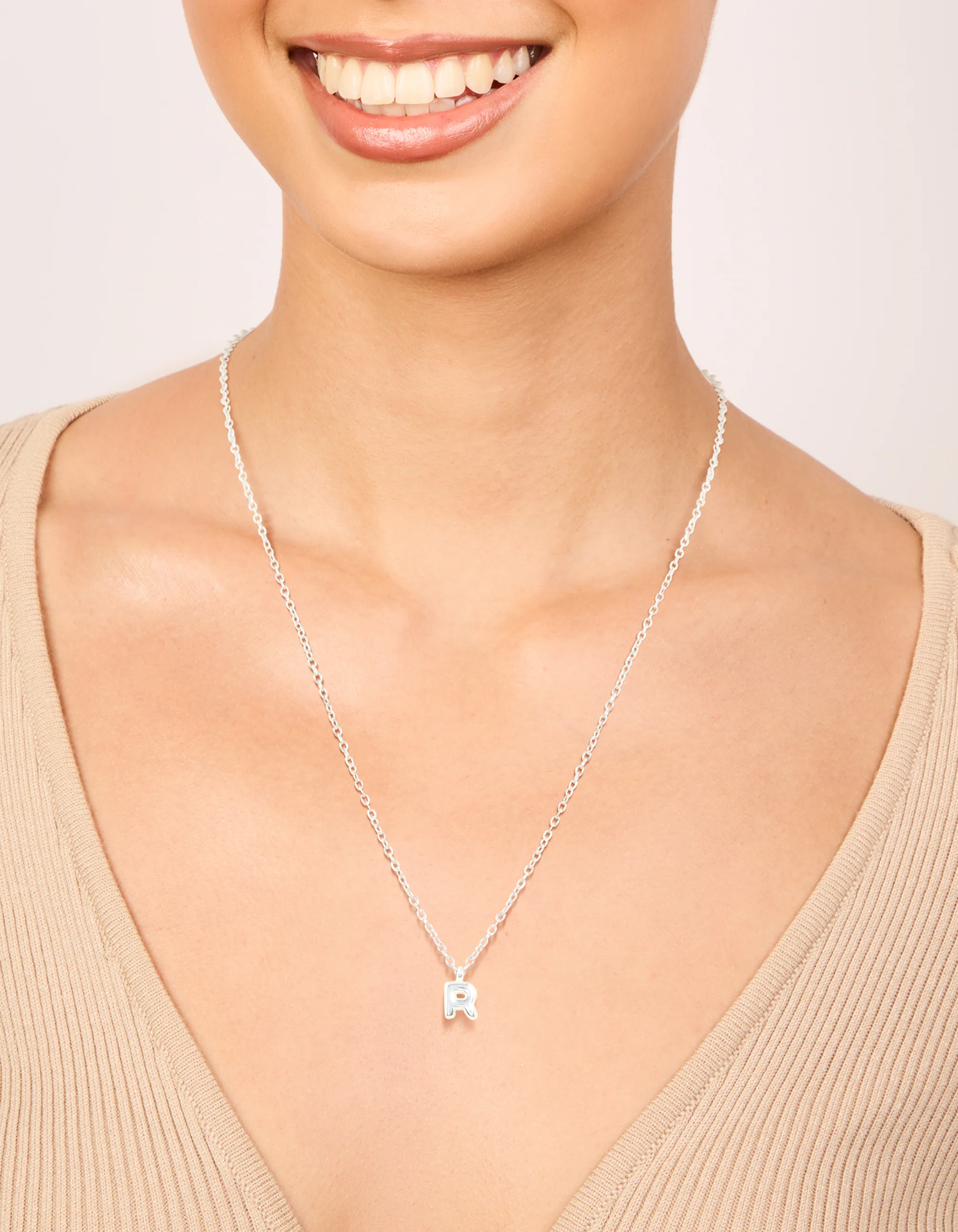 Waterproof Stainless Steel Mini Bubble Letter R Necklace