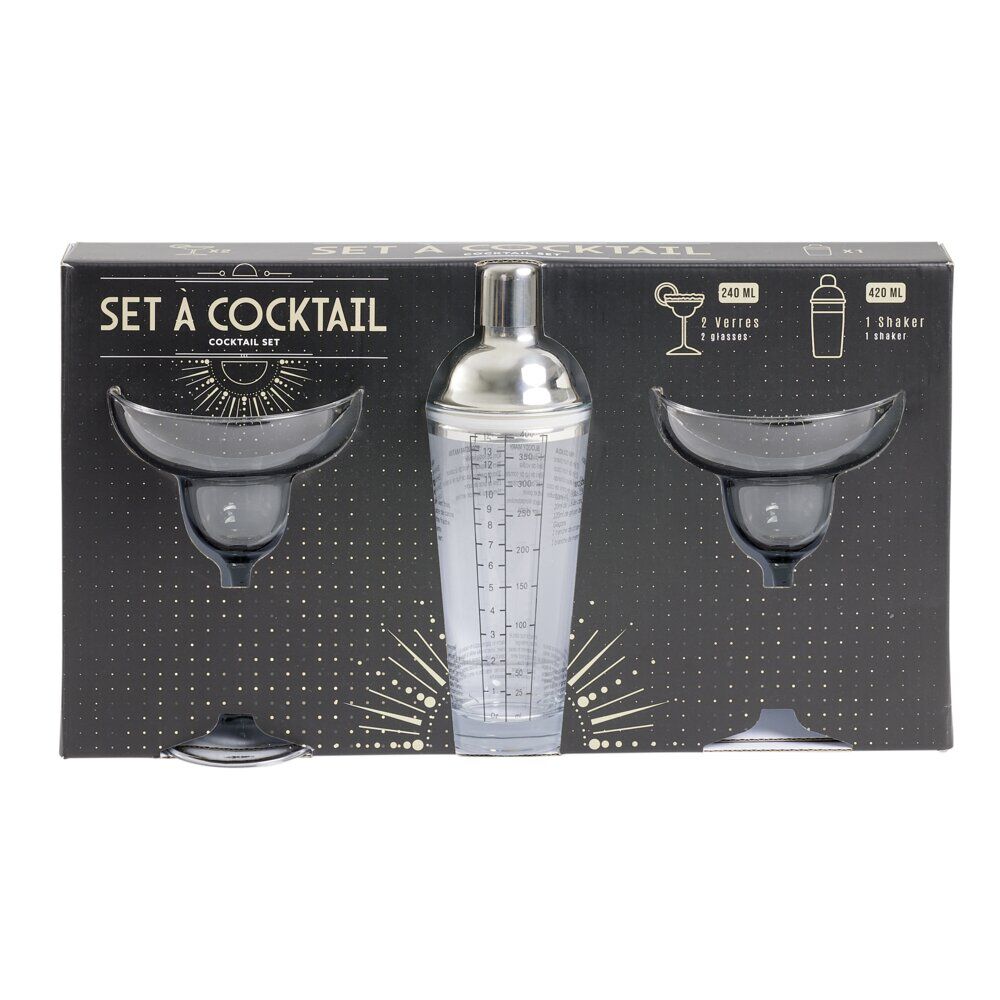 Set à cocktail 2 verres à pied 270ml margarita et 1 shaker 420ml