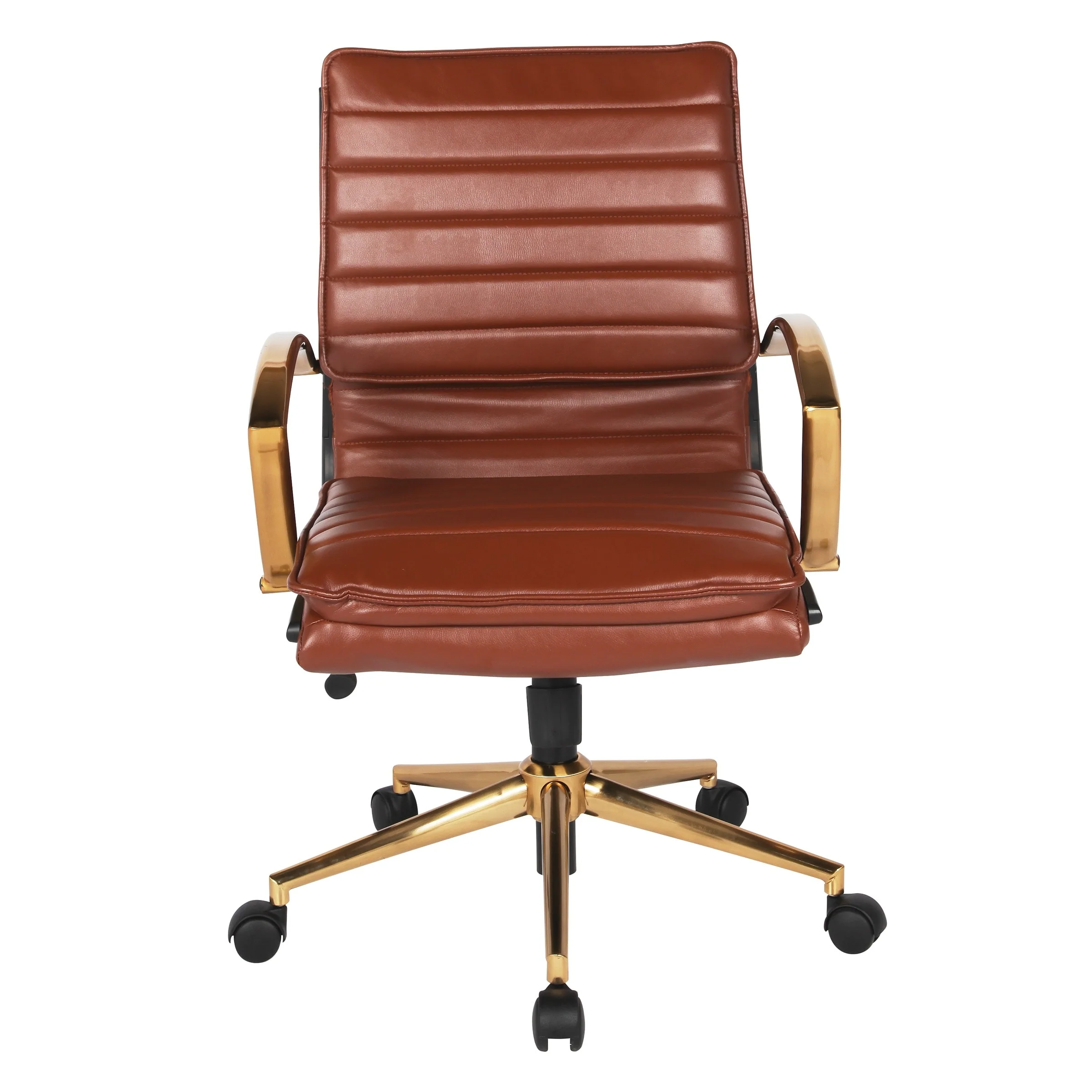 OS Home and Office Furniture Model Mid-Back Faux Leather Chair with Gold Finish in Saddle Faux Leather