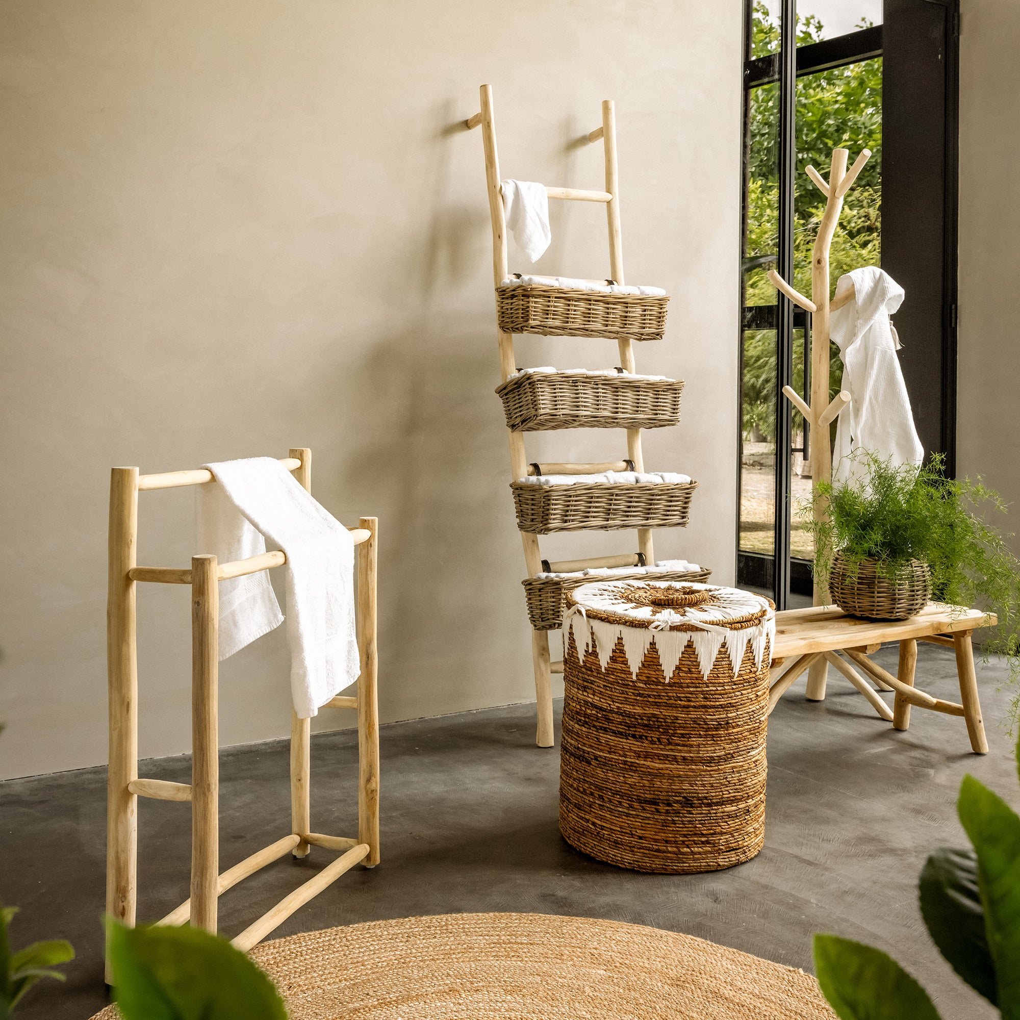 Van der Leeden Abaca Wasmand H 50 x Ø 45 cm - Naturel / Wit