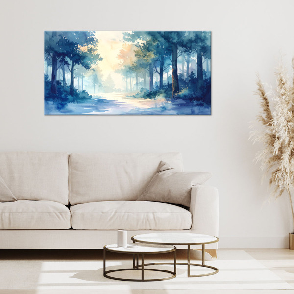 Obraz do salonu sypialni biura, Mglisty Las Pastelowy Krajobraz 80x40