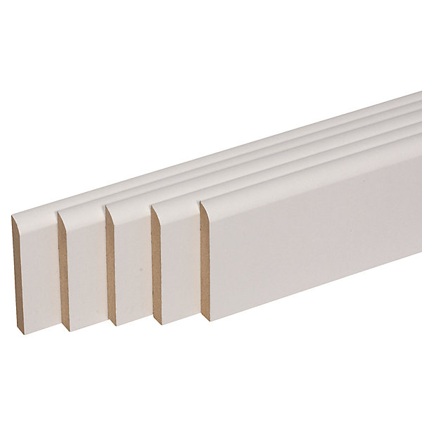Pack promotionnel de 5 plinthes MDF revetu blanc bord arrondi 2000 x 68 x 9 mm