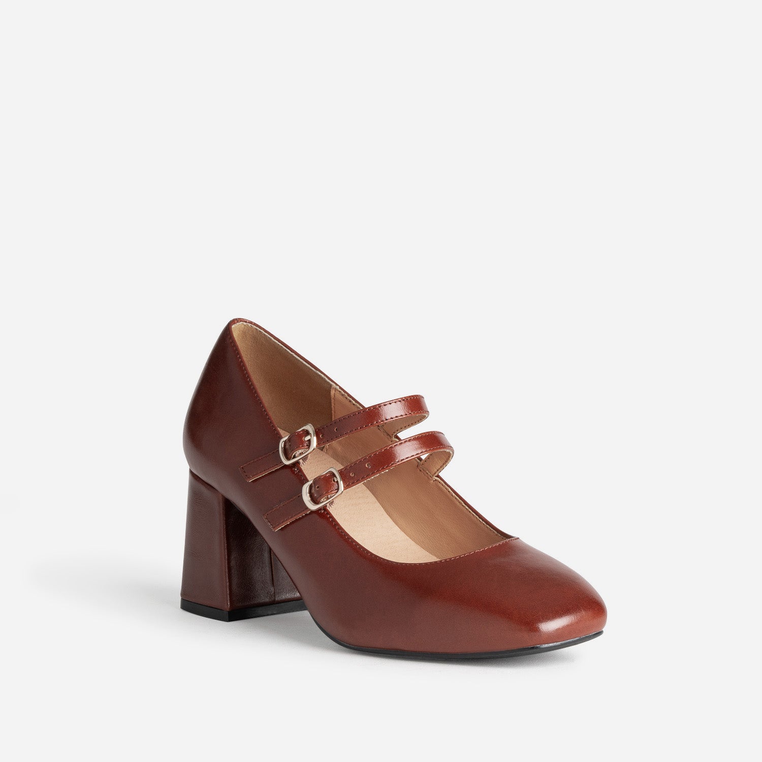 Babies à talon cognac cuir