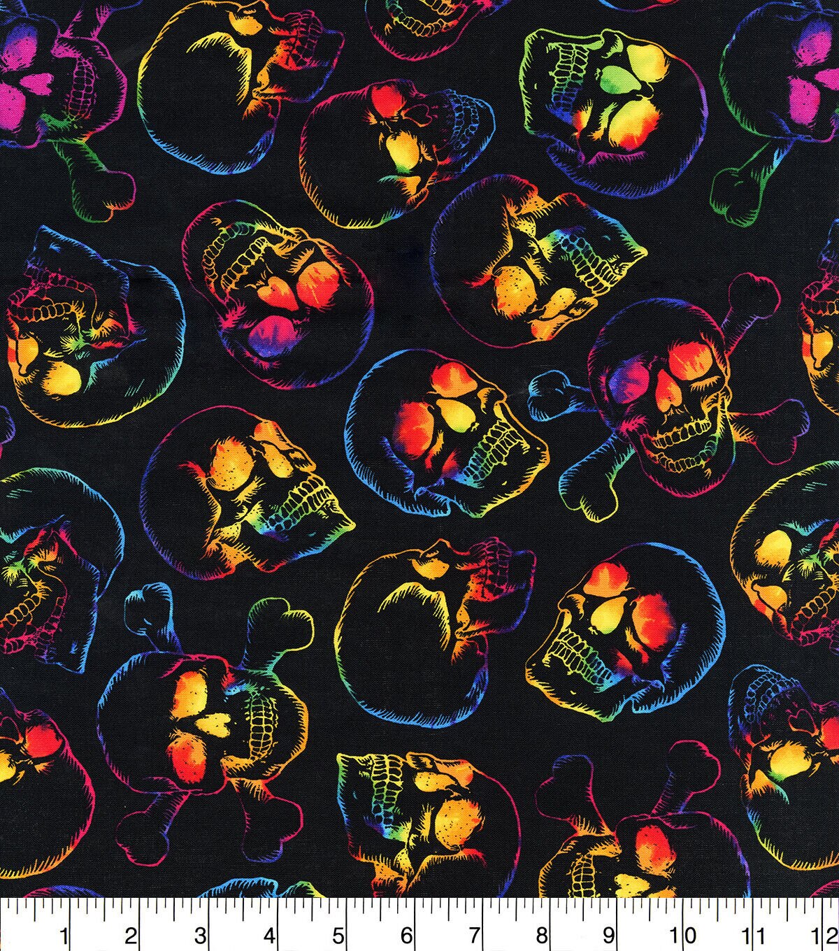 Black Tie Dye Skulls Novelty Cotton Fabric