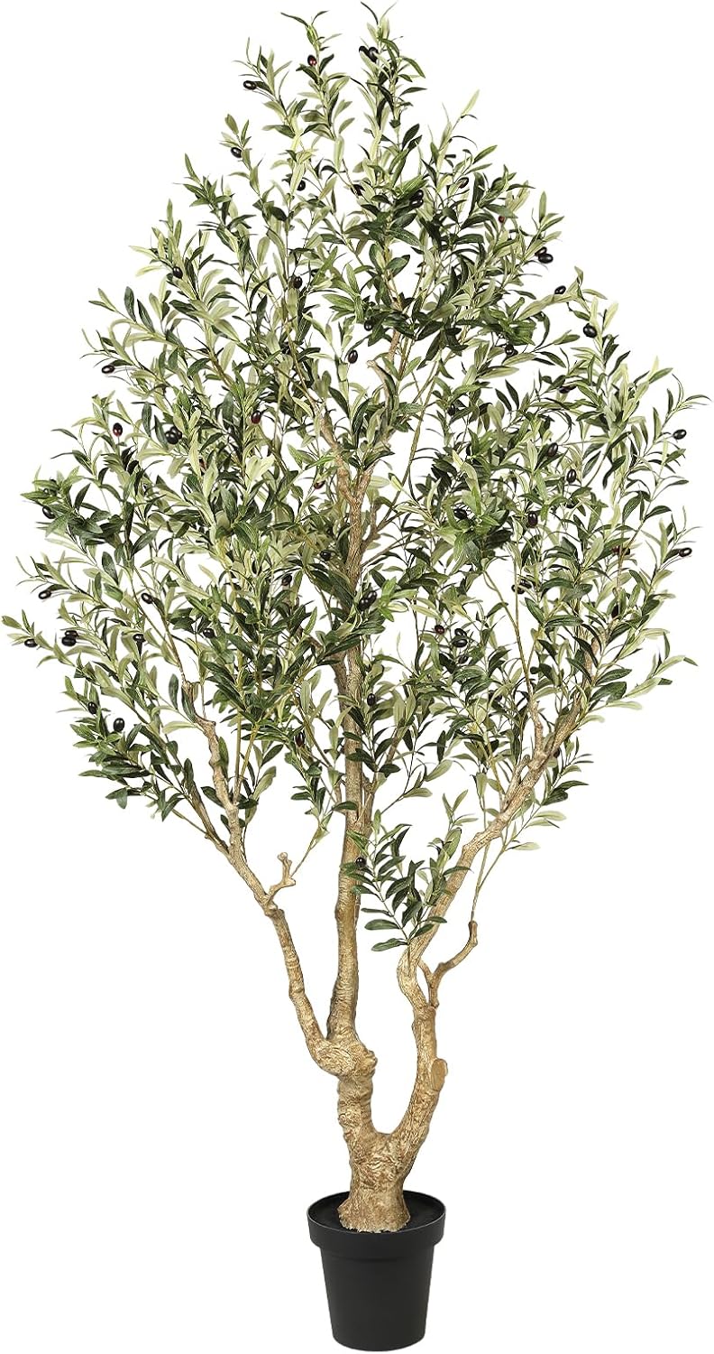 Olive Trees Artificial Indoor 7ft – Faux Olive Tree 7 Feet with Natural Looking Trunk, Realistic Leaves and Lifelike Fruits, Fake Olive Tree for Home Office Living Room Decor