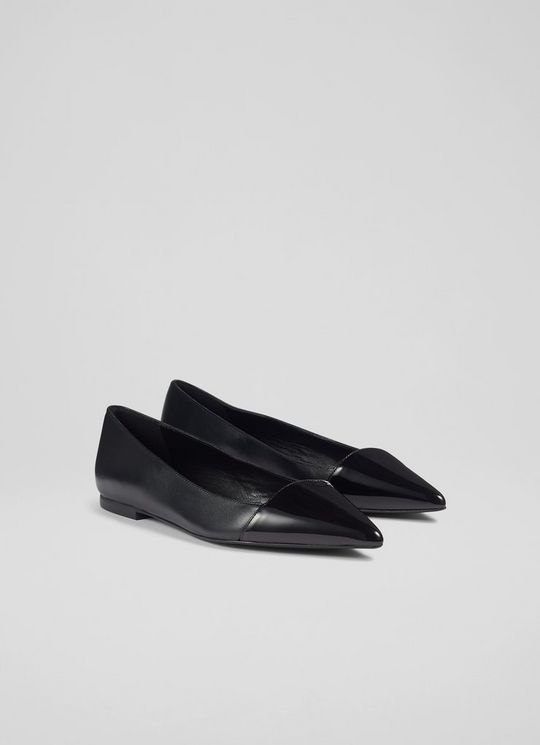 Murphy Black Leather and Patent Pointed Flats