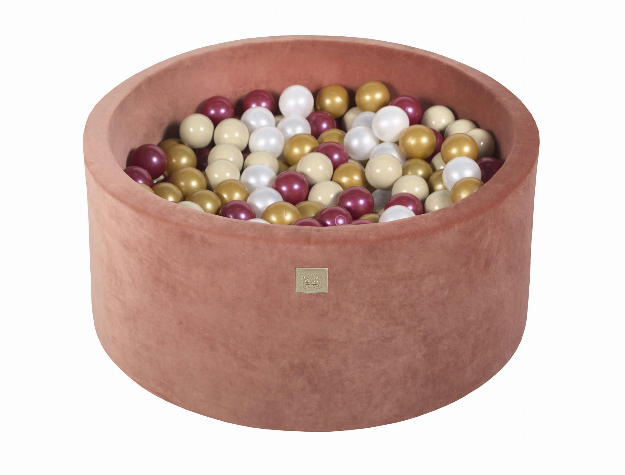 VELVET - Piscine en velours rouge à balles bordeaux, or et beiges H40cm