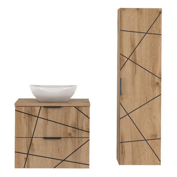 Zestaw Łazienkowy 60cm Szafka z Blatem Umywalka Słupek Dąb Wotan Wood