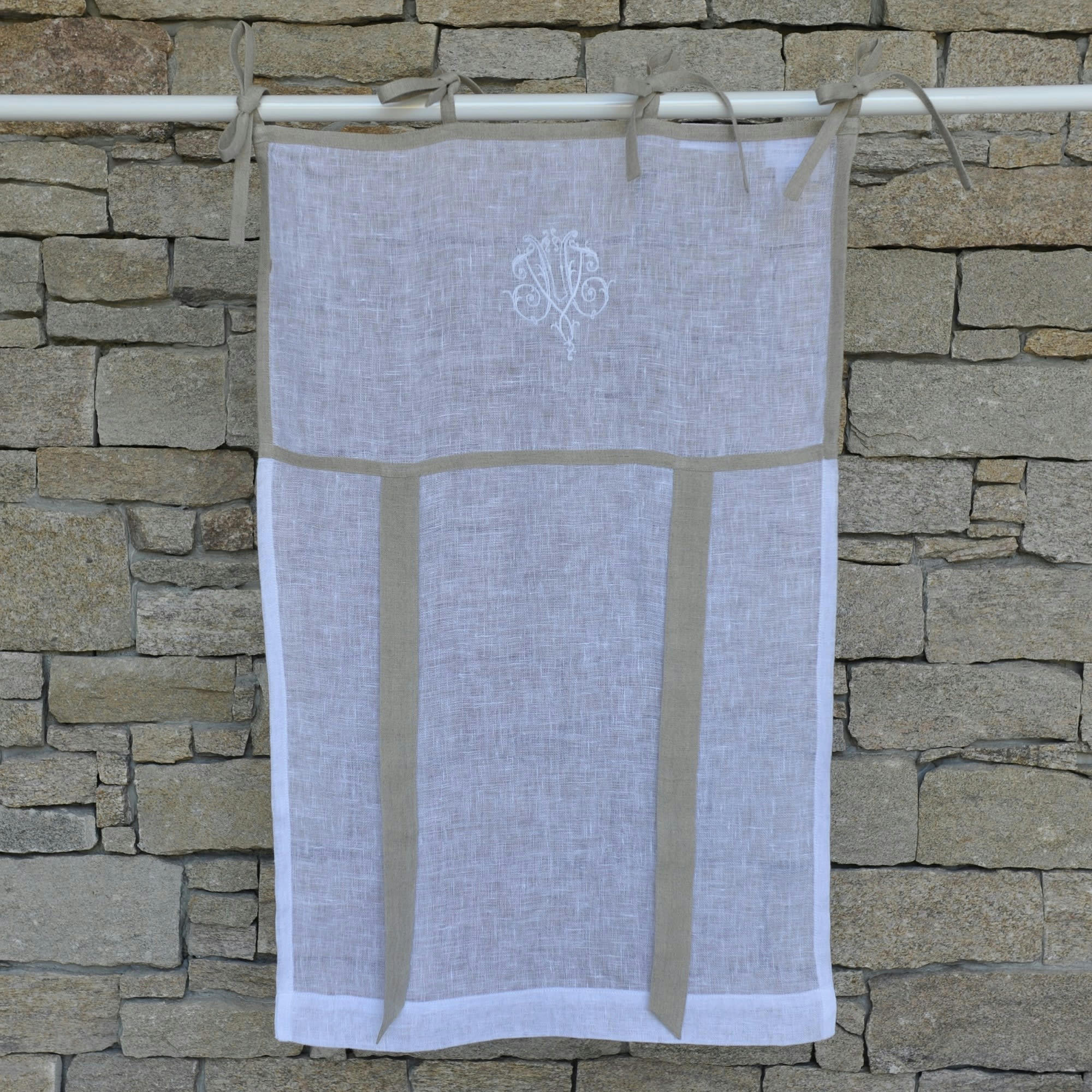 MARSEILLE NATUREL - Store en lin blanc naturel avec monogramme  45X70 CM