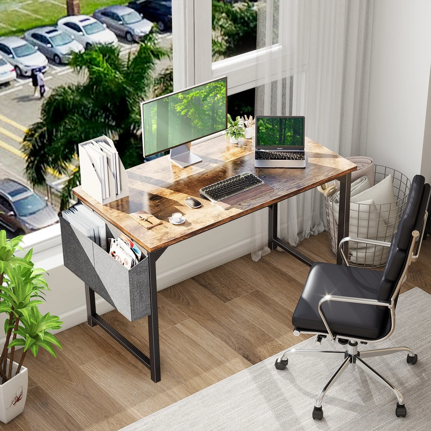 Computer Desk 31.5 Home Office Small Computer Desk, Writing Desk, Laptop Table with Storage Bag, Iron Hook