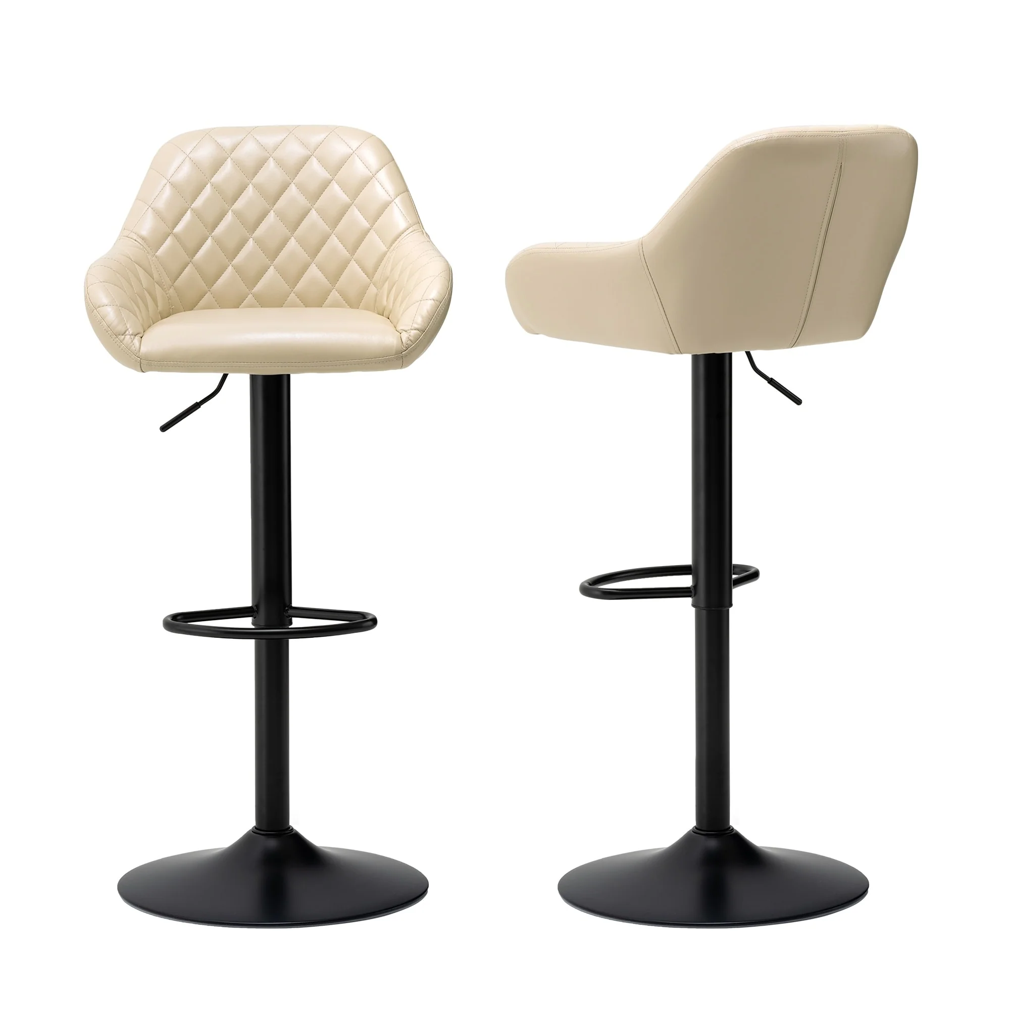 Glitzhome 42H Set of 2 Modern Quilted Leatherette Adjustable Swivel Bar Stools