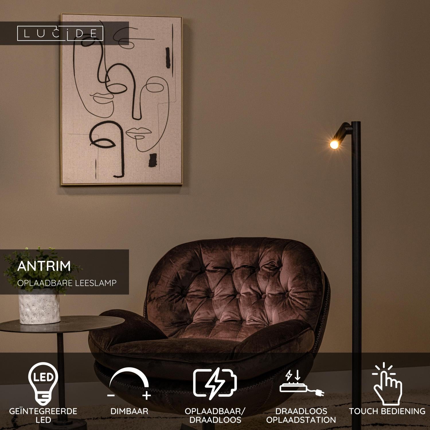 Lucide ANTRIM Leeslamp - Zwart