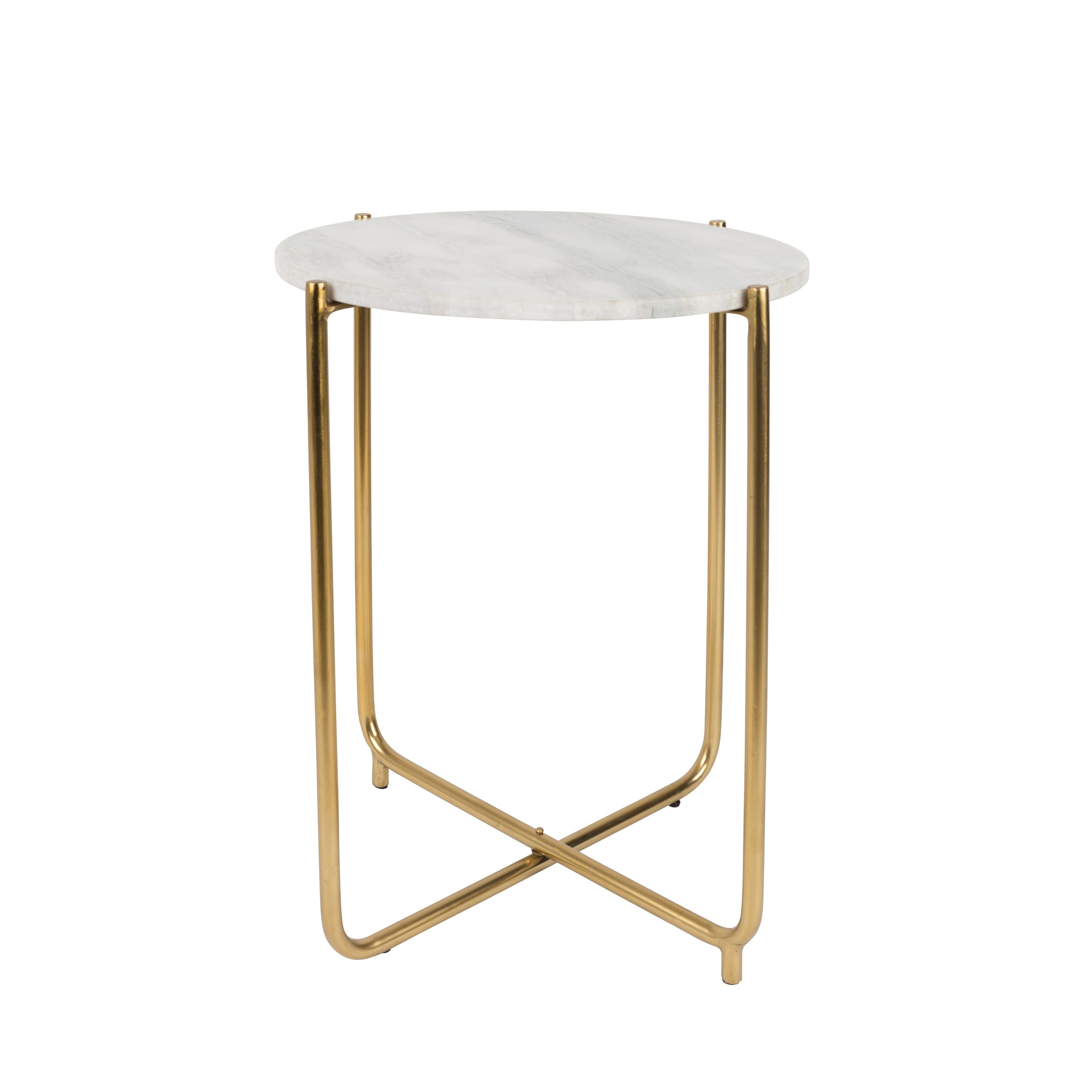 Housecraft Living Timpa Bijzettafel Marmer Rond 44x44 cm Wit/ Goud