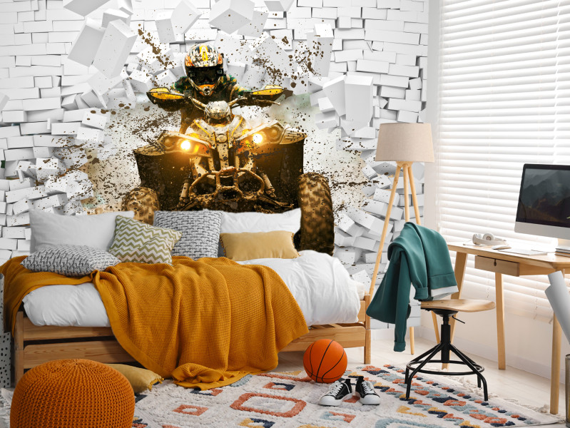 Fototapeta Quad przebijający się przez ceglany mur 3D 100x70cm