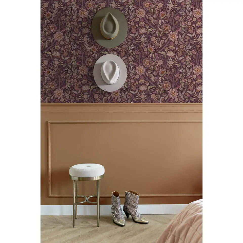 ESTAhome behang vintage bloemen aubergine paars - 53 cm x 10.05 m