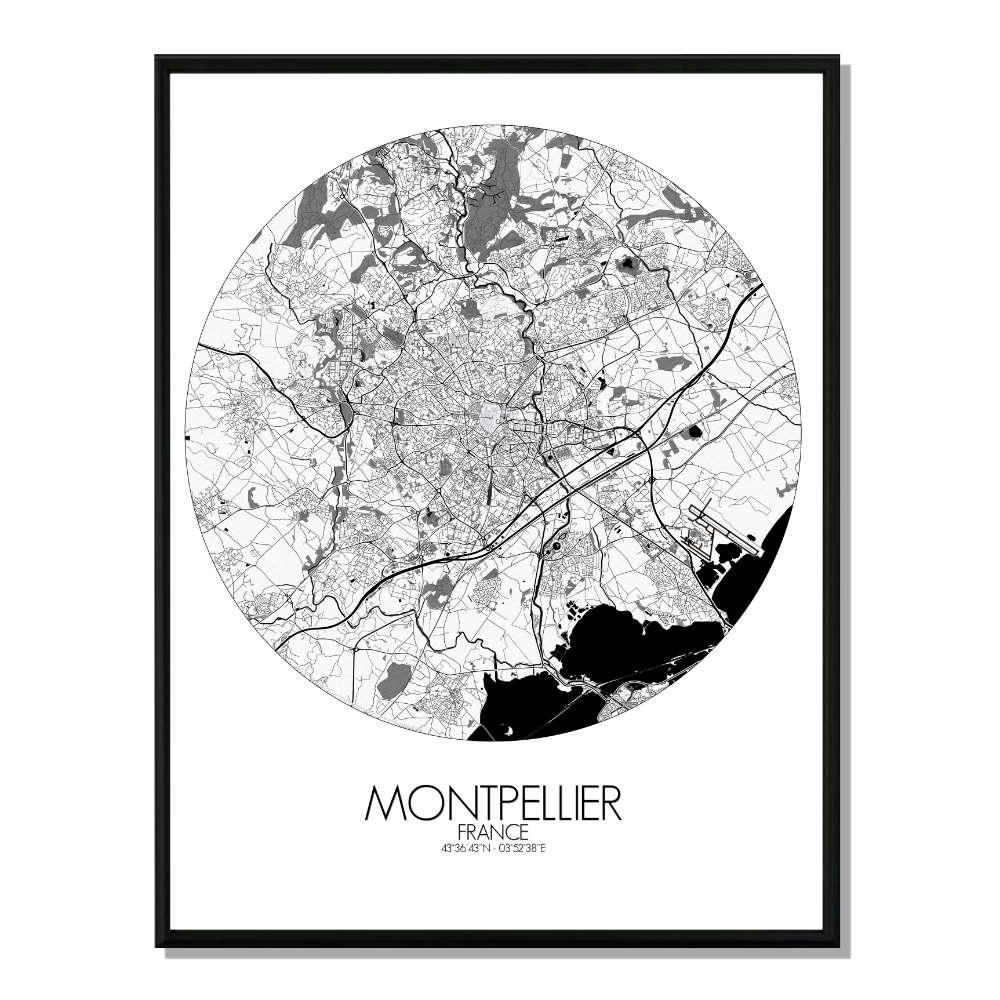 - Affiche Montpellier Carte ronde 40x50