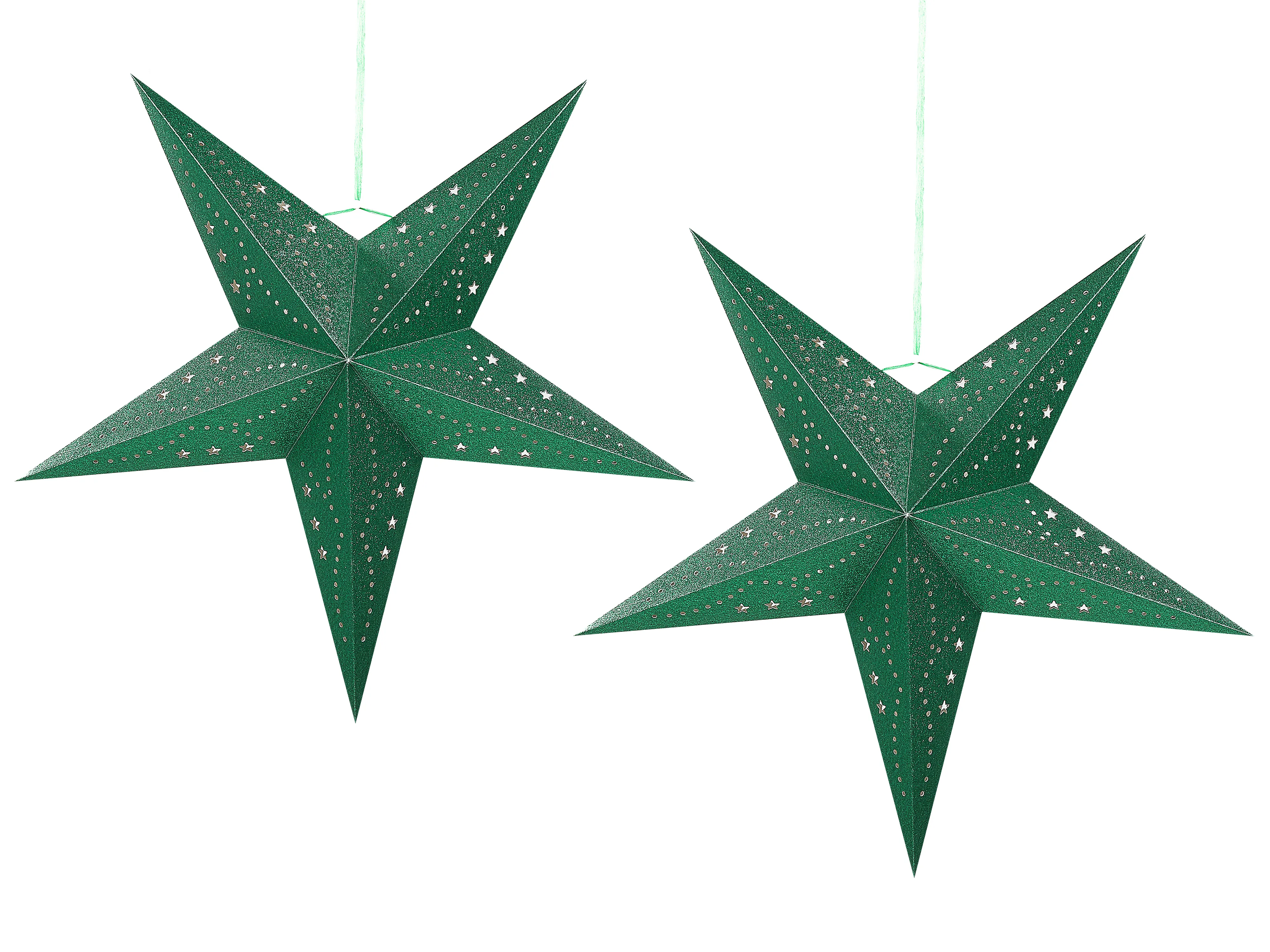 Set of 2 Hanging Decorations LED MOTTI Star 45 cm Emerald Green