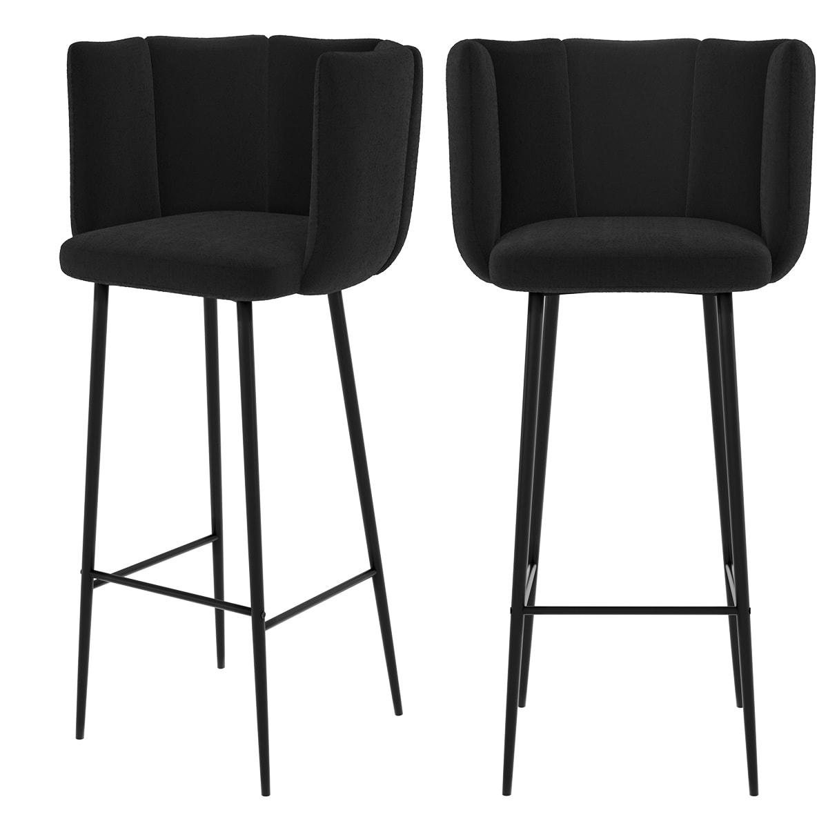 ROSY - Chaise de bar en velours noir 75 cm  (lot de 2)
