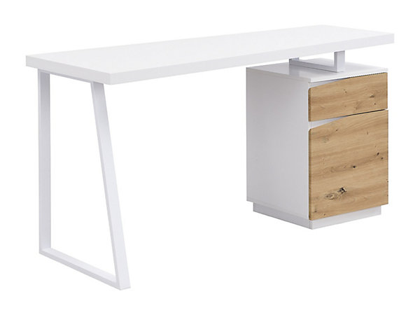 Bureau 1 tiroir et 1 porte - MDF et acier - Coloris : Naturel et blanc - GOTAMA