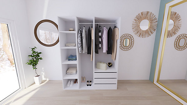 Dressing blanc double penderie 3 tiroirs GoodHome Atomia H. 225 x L. 175 x P. 58 cm