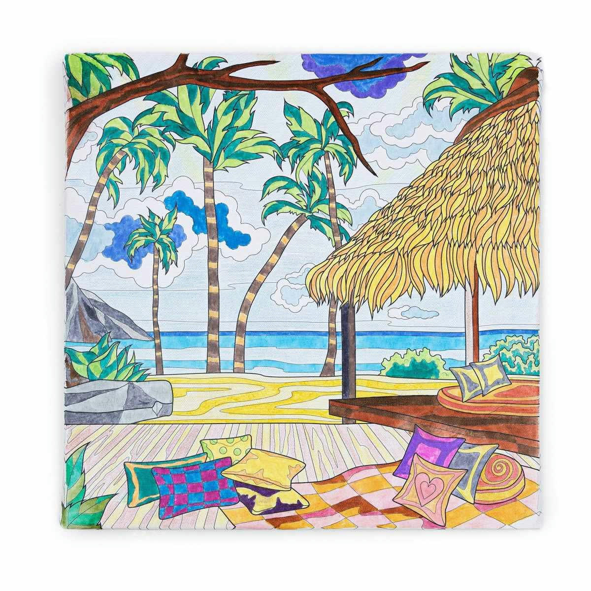 ILLUSTRATION - Tableau sur toile bord de mer à colorier 30x30 cm